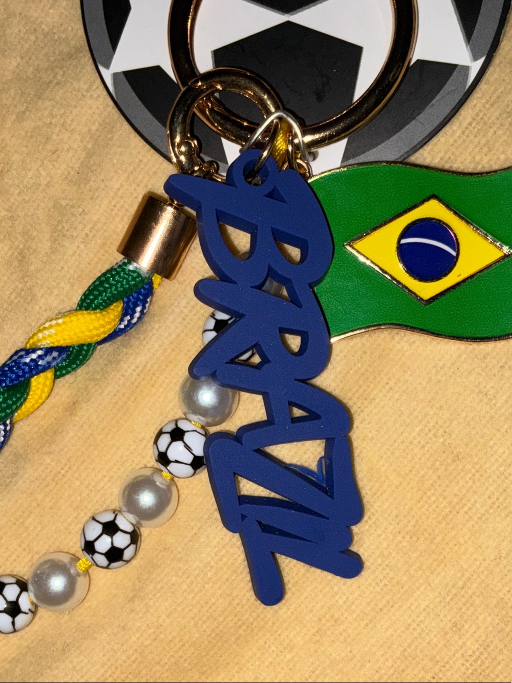 NWT FIFA Brazil Soccer Flag Keychain with BraziL Script Charm - Picture 2 of 3